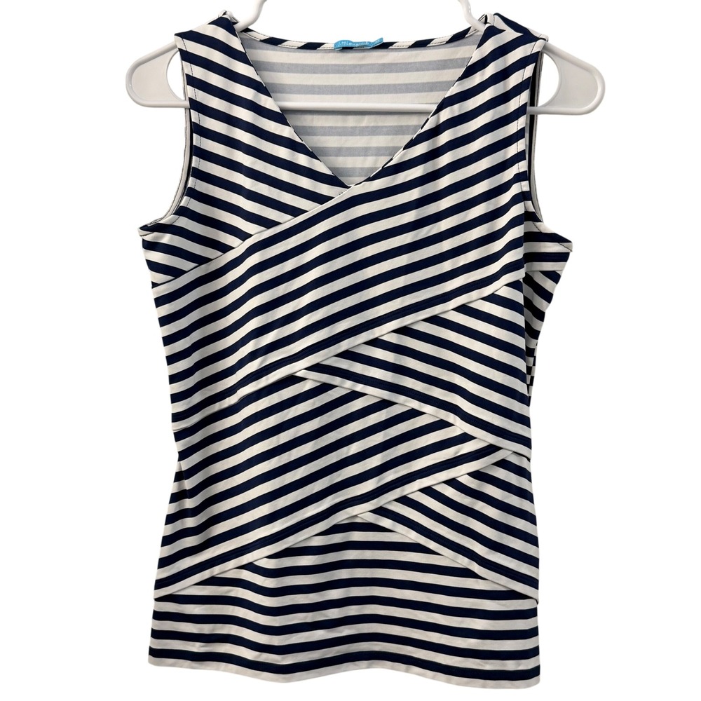 J. McLaughlin XS Navy White Striped Catalina Cloth Criss Cross Front Tank Top
